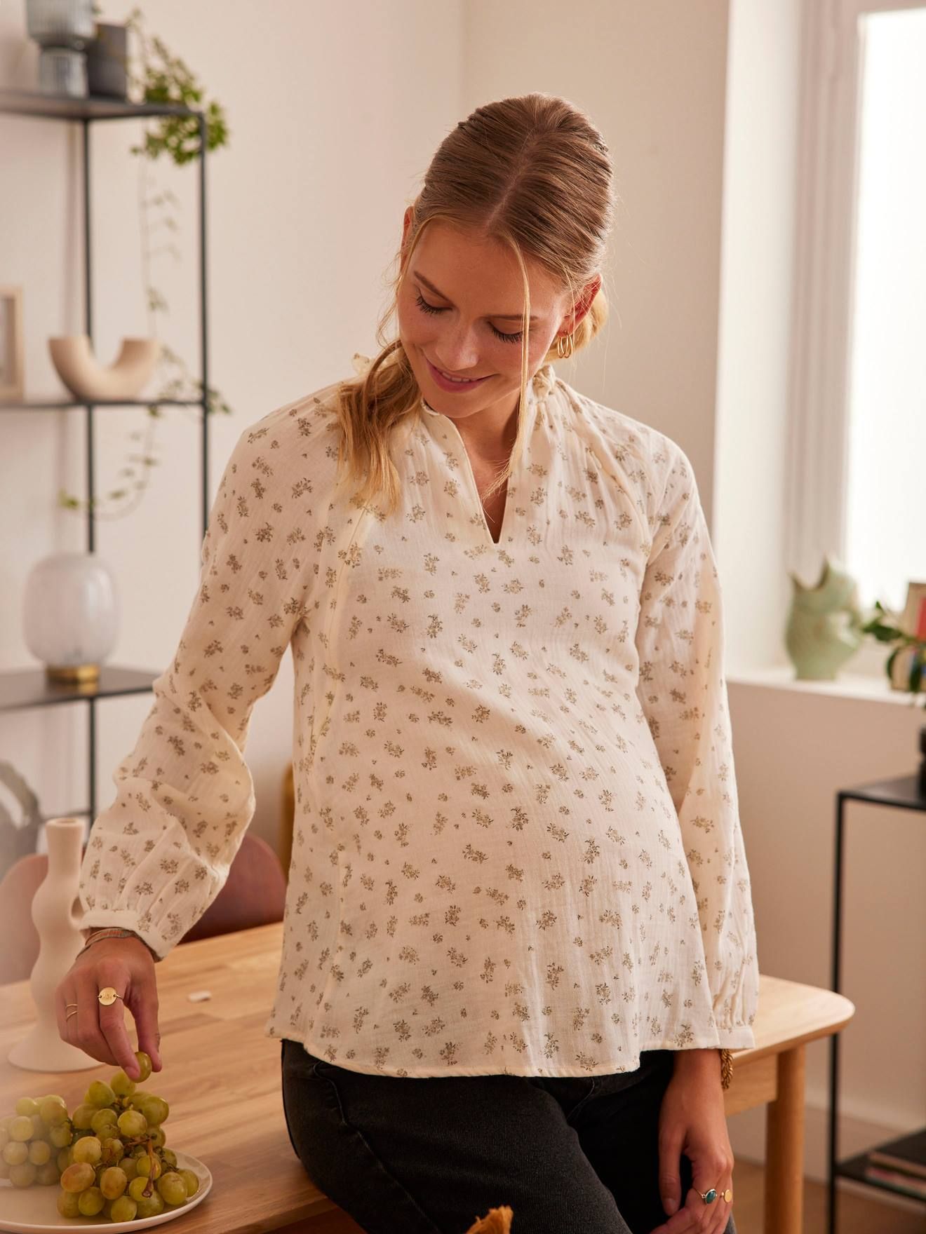 Blouse gaze de coton imprimé grossesse et allaitement imprimé - Vertbaudet - Modalova