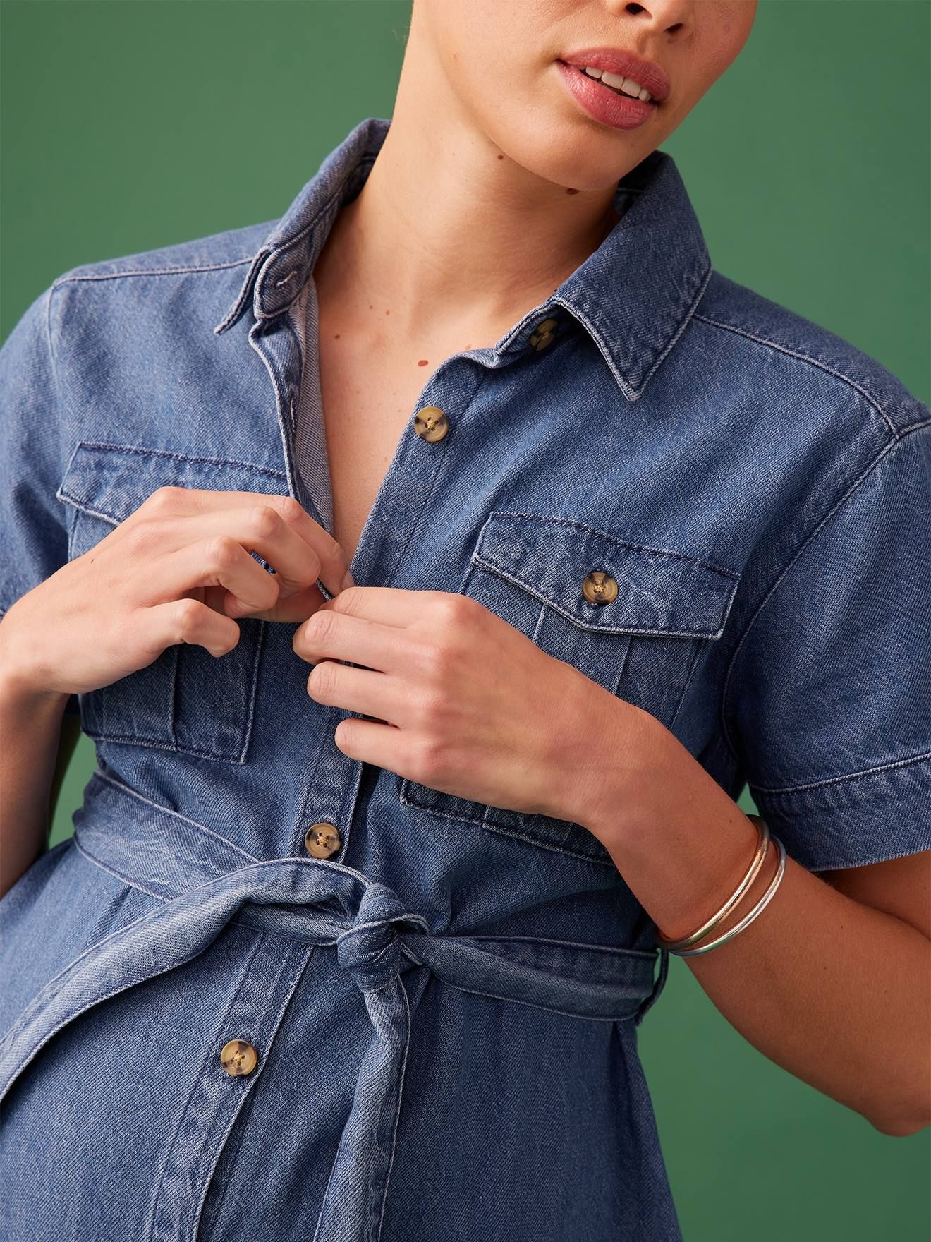 Robe grossesse esprit saharienne en denim stone - Envie De Fraise - Modalova