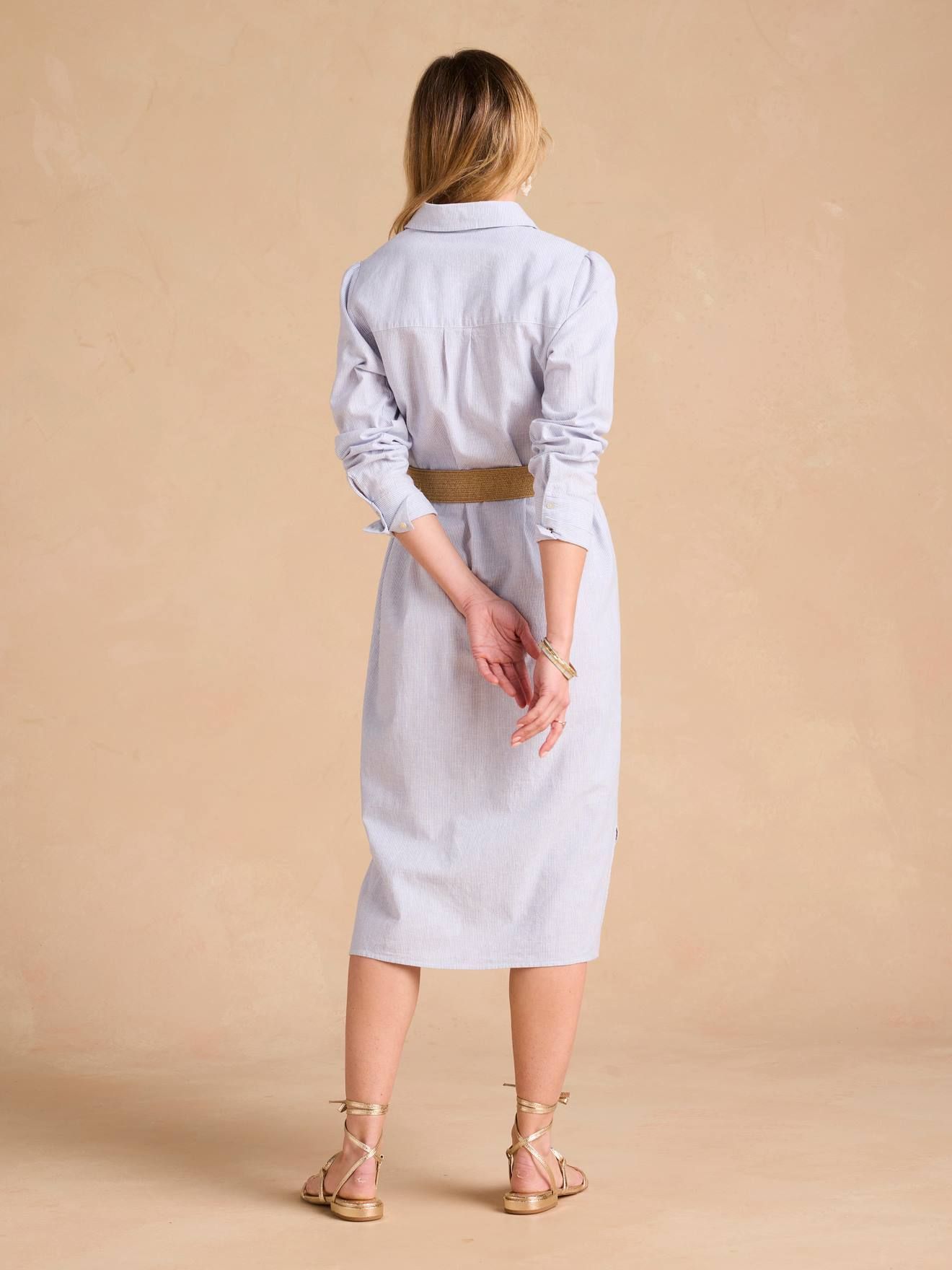 Robe chemise longue en lin mélangé grossesse et allaitement coton effet lin rayé - Envie De Fraise - Modalova
