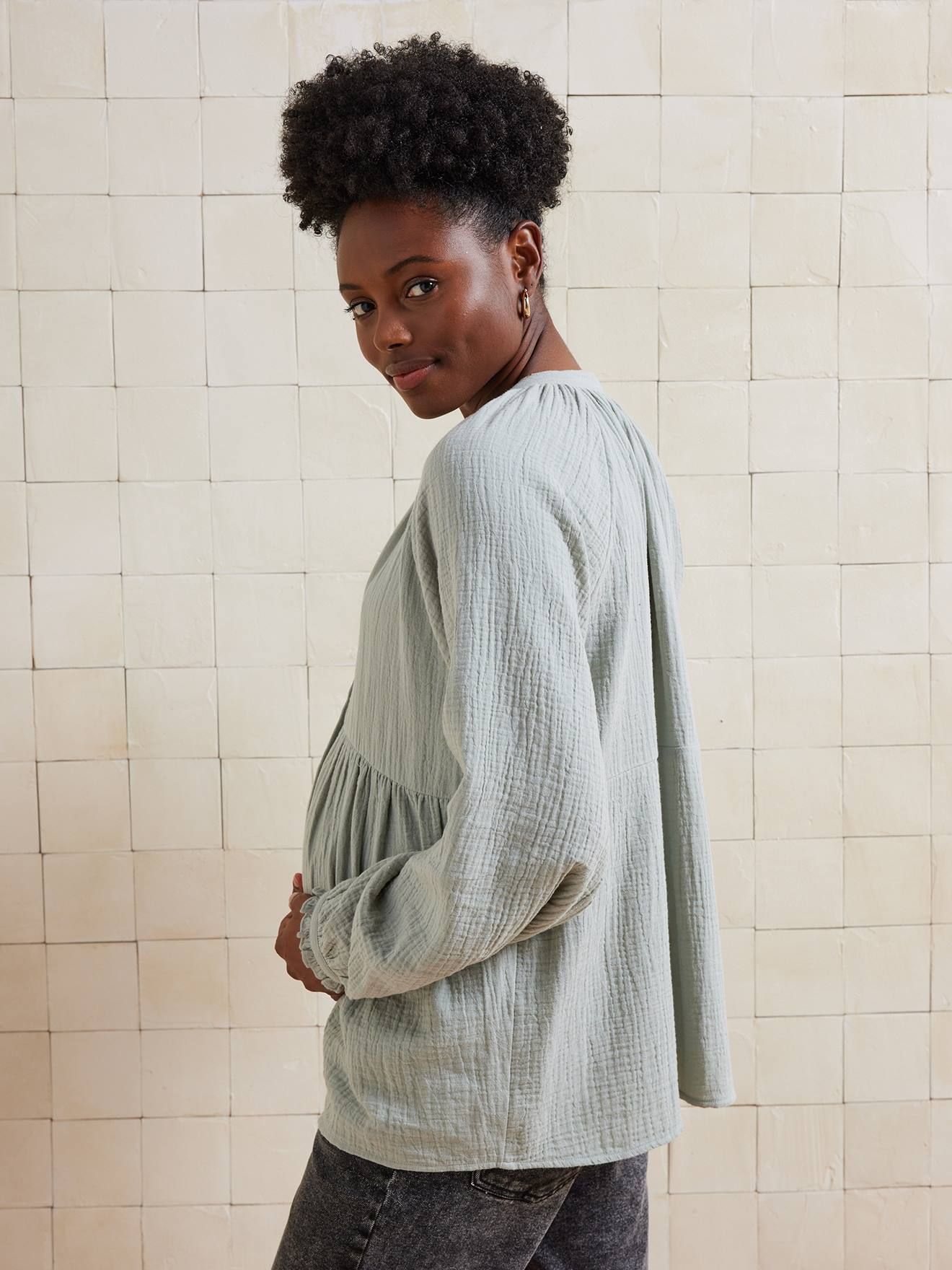 Blouse grossesse et allaitement en gaze coton biologique* sauge - Vertbaudet - Modalova