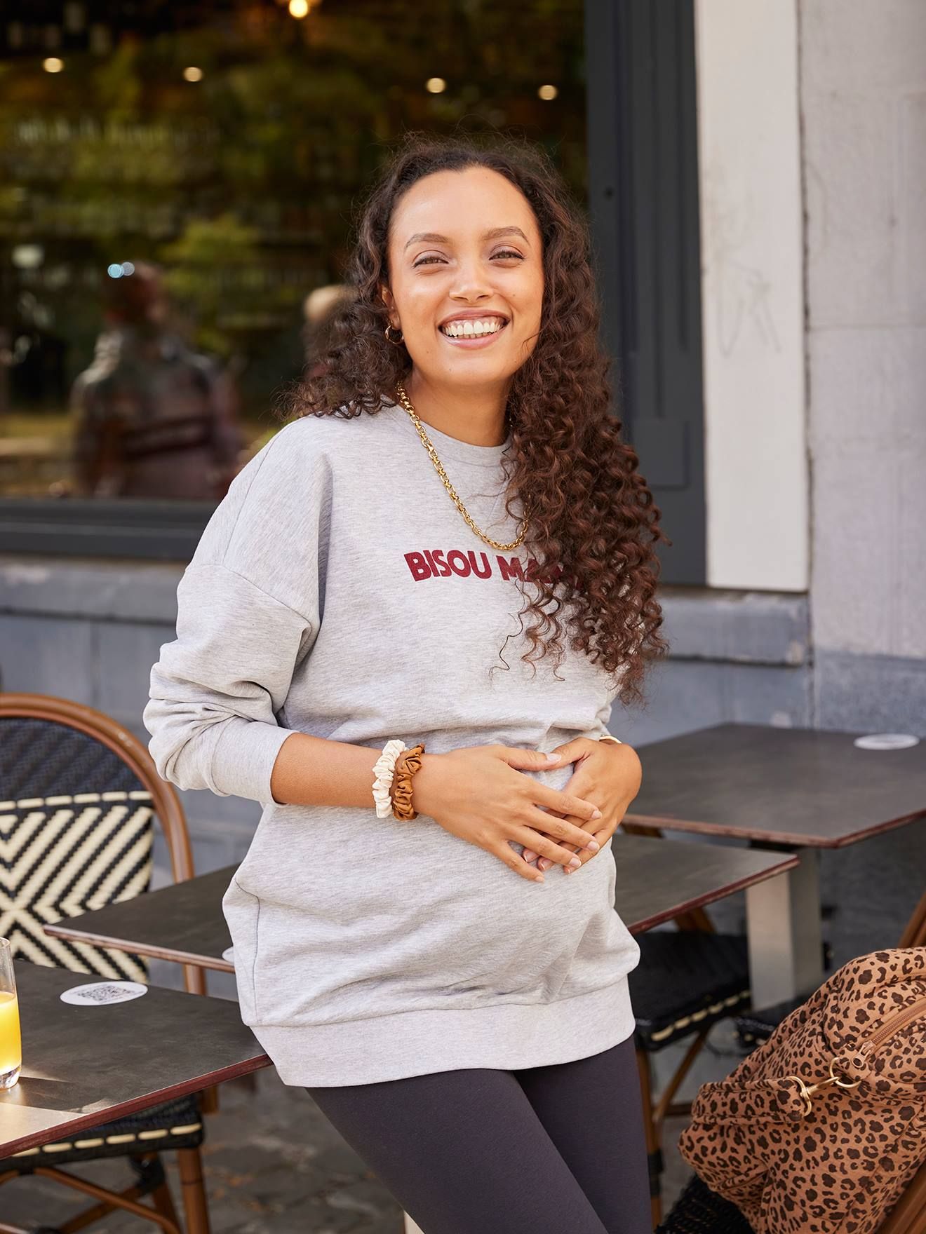 Ensemble sweat bisou mama et legging grossesse et postpartum chiné - Envie De Fraise - Modalova