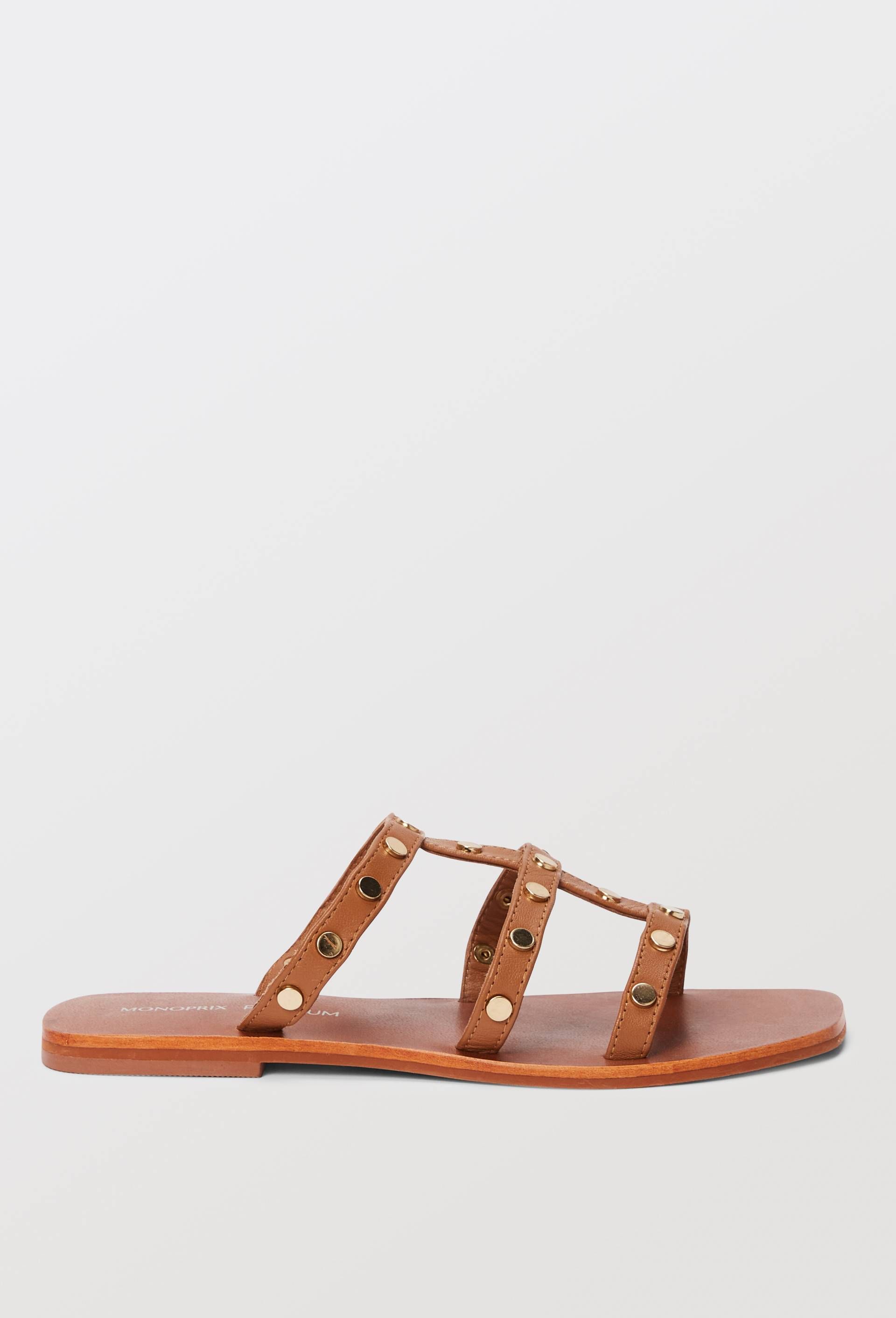 Claquette cloutée en cuir - MONOPRIX PREMIUM - Modalova
