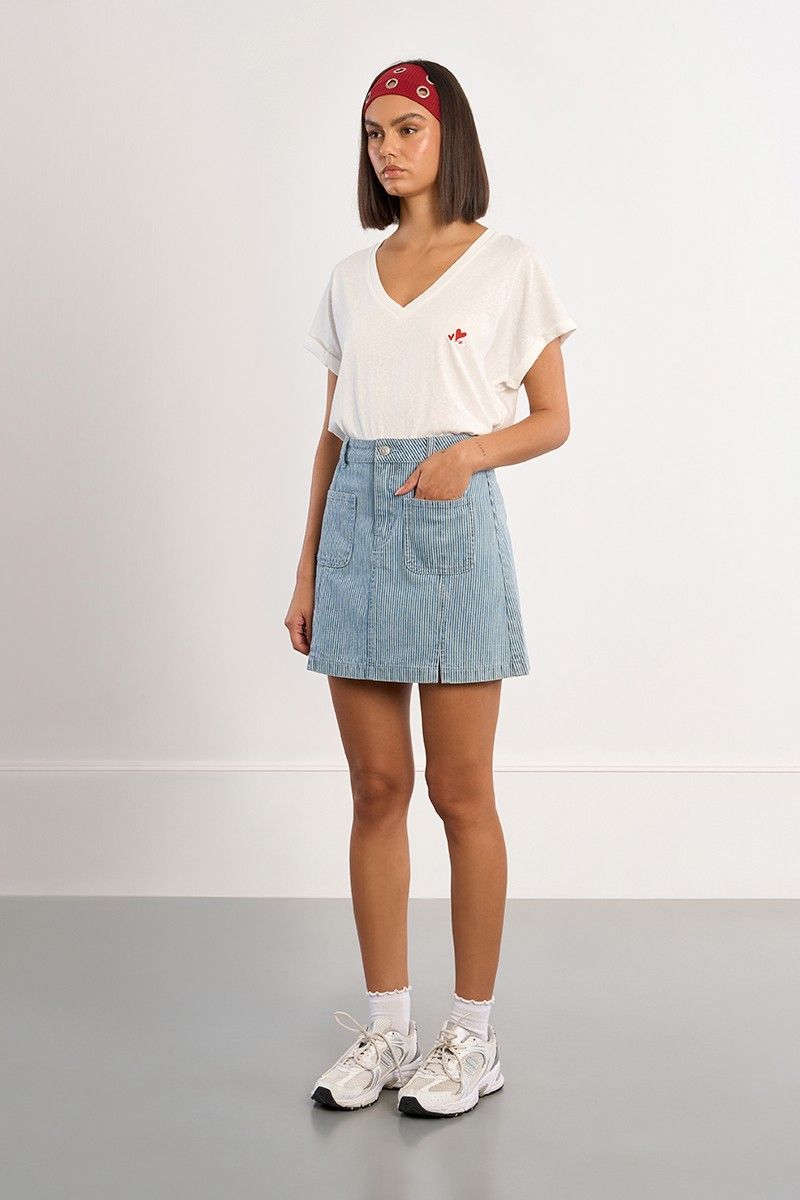 Jupe mini denim rayée - LILI SIDONIO - Modalova