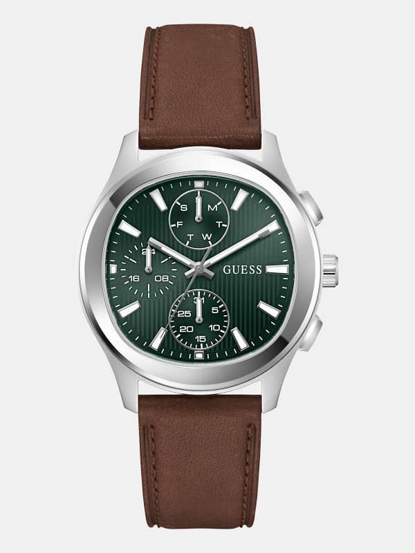 Montre Multifonction En Cuir Véritable 40 Mm - Guess - Modalova