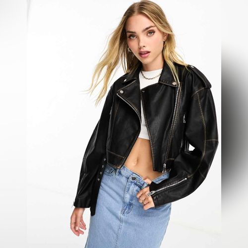 Veste en cuir pull and bear femme on sale